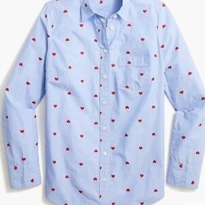 J. Crew Light Blue Button Down Shirt with Red Heart Pattern